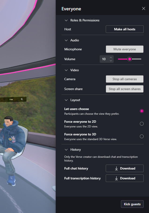 Screenshot of avatar selection screen