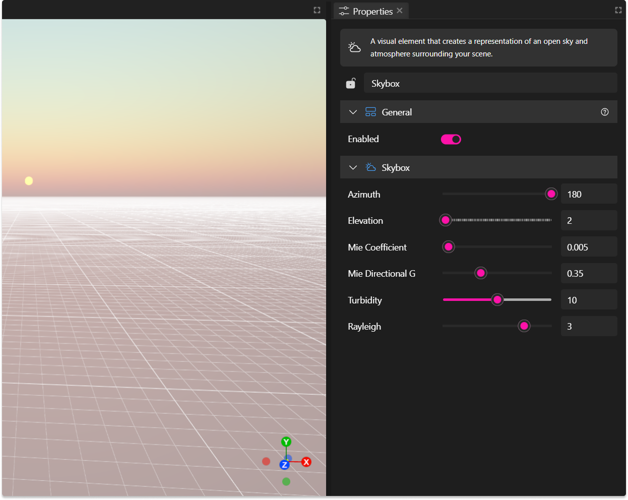 Screenshot of the skybox property panel