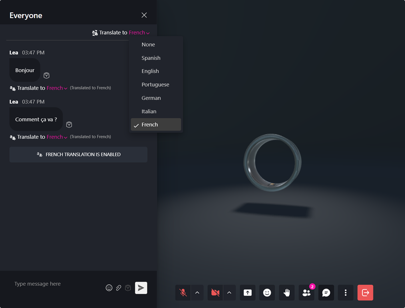 Traducción de chat del agente de IA
